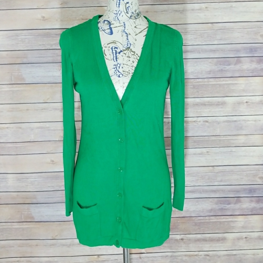 Green button down cardigan